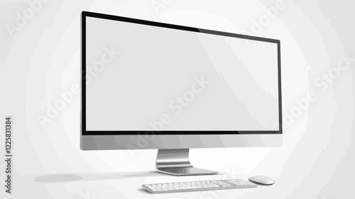 Realistic computer screen mockup. Computer display on three sides with blank screen isolated on transparent background