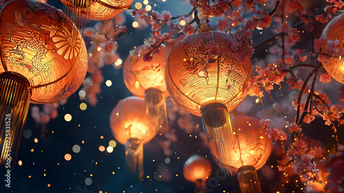 Elegant Lantern Festival Wallpaper with Glowing Lanterns and Soft Moonlight
