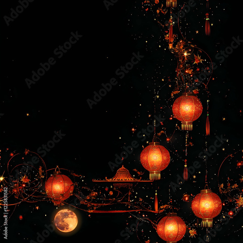 Magical Lantern Festival Seamless Design with Golden Smoke and Celestial Elements