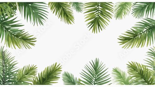 Palm Tree Branch Border With Transparent Background With Gradient Mesh, Vector Illustration