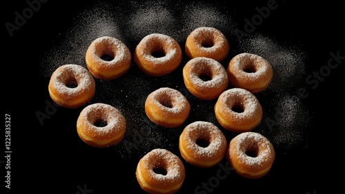Delicious Golden Doughnuts Topped with Powdered Sugar