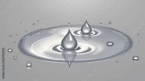 Water drops on wet surface. Vector realistic illustration of condensate, dew, cosmetic gel, serum, oil droplets, skin care product, transparent liquid bubbles, shower or bathroom wall design elements