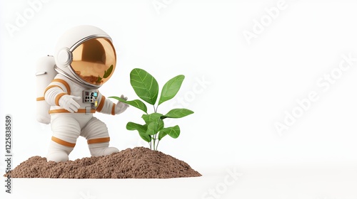 3d Render Of An Astronaut Tending To A Young Plant On Extraterrestrial Soil