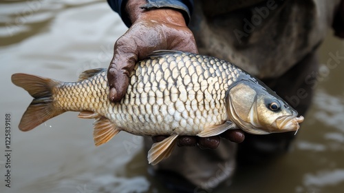 A skilled fisherman enjoys a rewarding day on the water as he catches a beautiful fish.