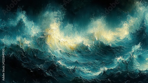 Dramatic ocean waves at night, turbulent sea, dark sky, powerful nature, wallpaper