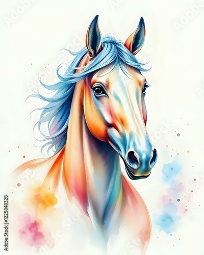 illustration d'un portrait de cheval coloré avec des couleur pastelles