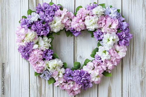 Romantic Heart-Shaped Floral Wreath with Pastel Roses and Hydrangeas for Weddings and Home Décor