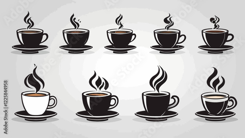 Coffee cup icon set. Coffee tea collection. Hot drink icon. Disposable cup. A steamy cup of coffee. Flat style. Vector Illustration. Vector Graphic.