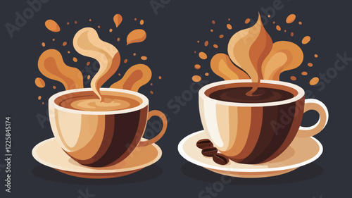 Coffee cup icon set. Coffee tea collection. Hot drink icon. Disposable cup. A steamy cup of coffee. Flat style. Vector Illustration. Vector Graphic.