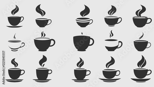 Coffee cup icon set. Coffee tea collection. Hot drink icon. Disposable cup. A steamy cup of coffee. Flat style. Vector Illustration. Vector Graphic.