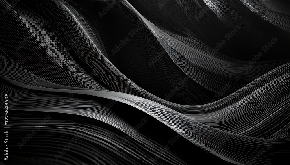 Striking, Futuristic Web Design Element Abstract Illustration Featuring Black Waves Amidst a Wavy Dark Background, Perfect for Modern Tech and Digital Design Projects. Striking, Futuristic Web Design Element Abstract Illustration Featuring Black Waves Amidst a Wavy Dark Background, Perfect for Modern Tech and Digital Design Projects.