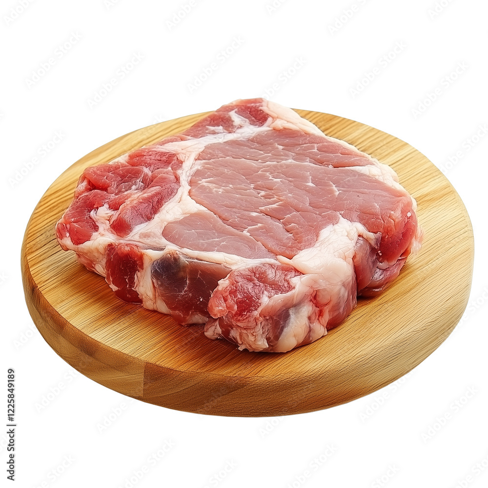 Carne de porco crua, fatiada sobre uma tábua de corte e isolado em um fundo transparente. Carne de porco crua, fatiada sobre uma tábua de corte e isolado em um fundo transparente.