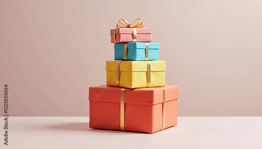 Fototapeta premium Colorful gift boxes stacked on a light background