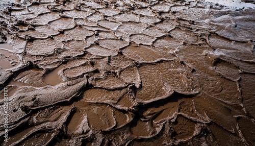 Clayey Mud Texture Amidst a Damp Soil Landscape A Detailed Study of Wet Earths Tactile Surface at Twilight