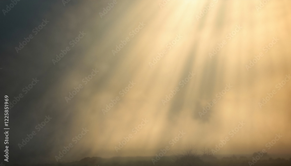 Sunbeams breaking through foggy landscape Sunbeams breaking through foggy landscape
