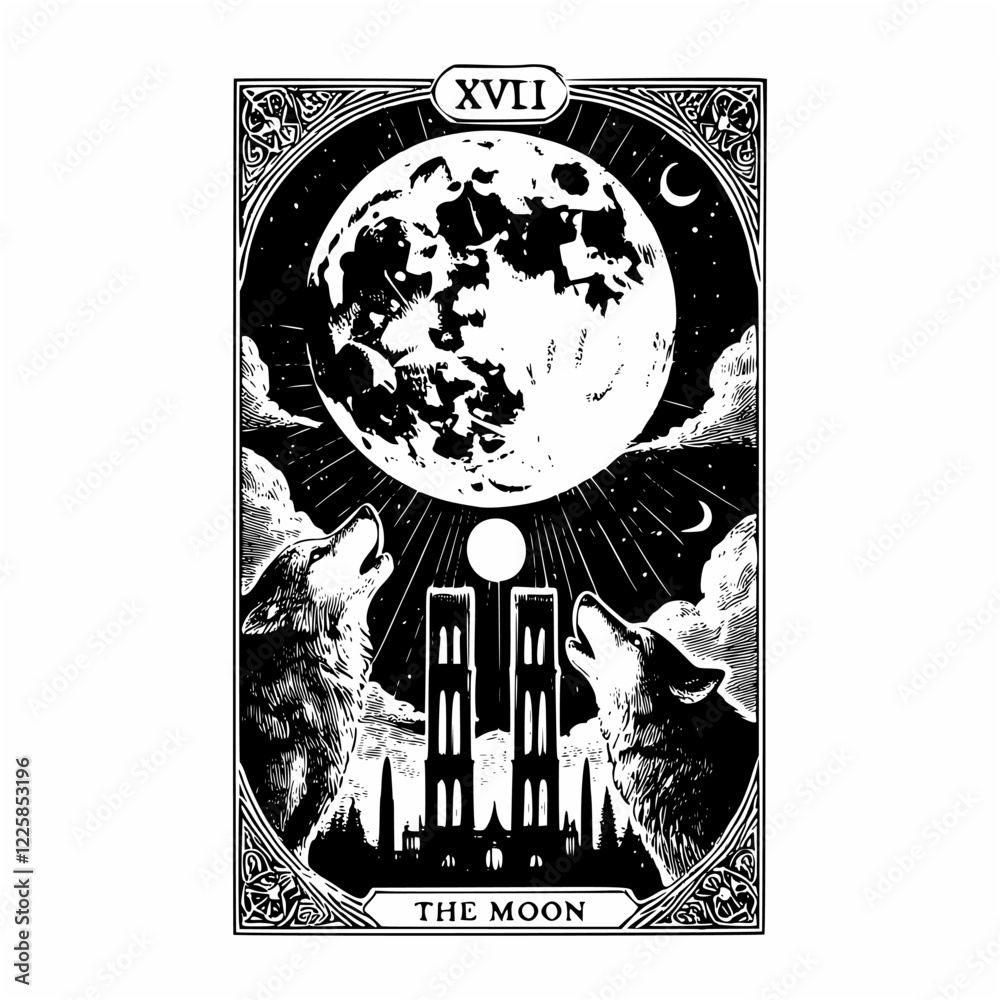 Fototapeta premium The Moon Tarot Card Illustration and Art