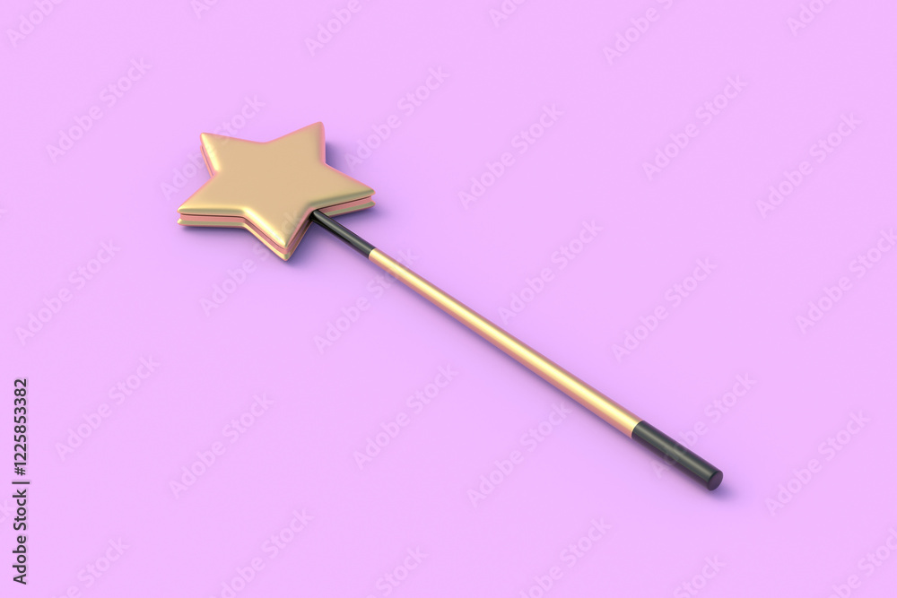 One magic wand with star on pink background. Fairy stick. 3d render One magic wand with star on pink background. Fairy stick. 3d render