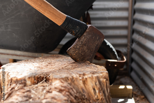 axe rustic stump garage workshop  photo