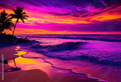 serene beach waves vibrant sunset skies capturing awe inspiring beauty nature tranquil evening, sky, water, blue, orange, yellow, clouds, light, reflection