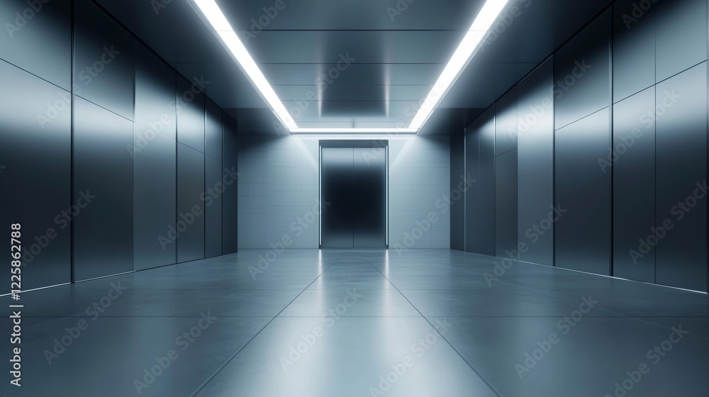 Abstract door in tunnel with digital data center light signals. Future computer technology concept of cyber gate in cyberspace or metaverse. Fantasy cyber door or portal in data center. Tech banner. Abstract door in tunnel with digital data center light signals. Future computer technology concept of cyber gate in cyberspace or metaverse. Fantasy cyber door or portal in data center. Tech banner.