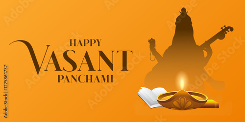 Happy Vasant Panchami Puja Greeting Card and Post for Poster, Banner and Flyer. Maa Saraswati Pooja