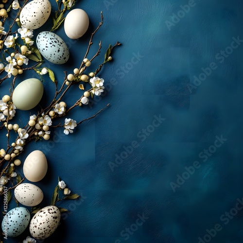 dark blue background copy space with easter eggs