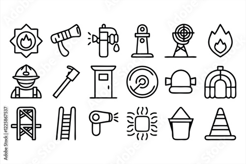set of  outline icons related to fire protection 