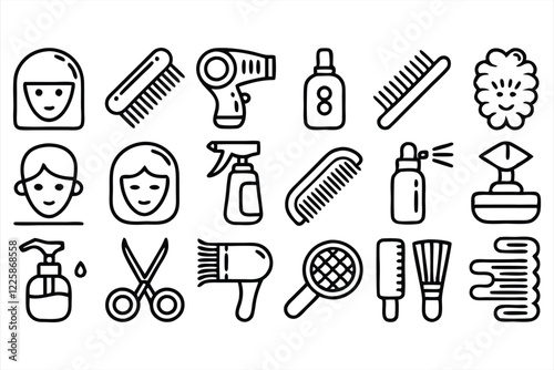 set of  outline icons related to hair care  line 