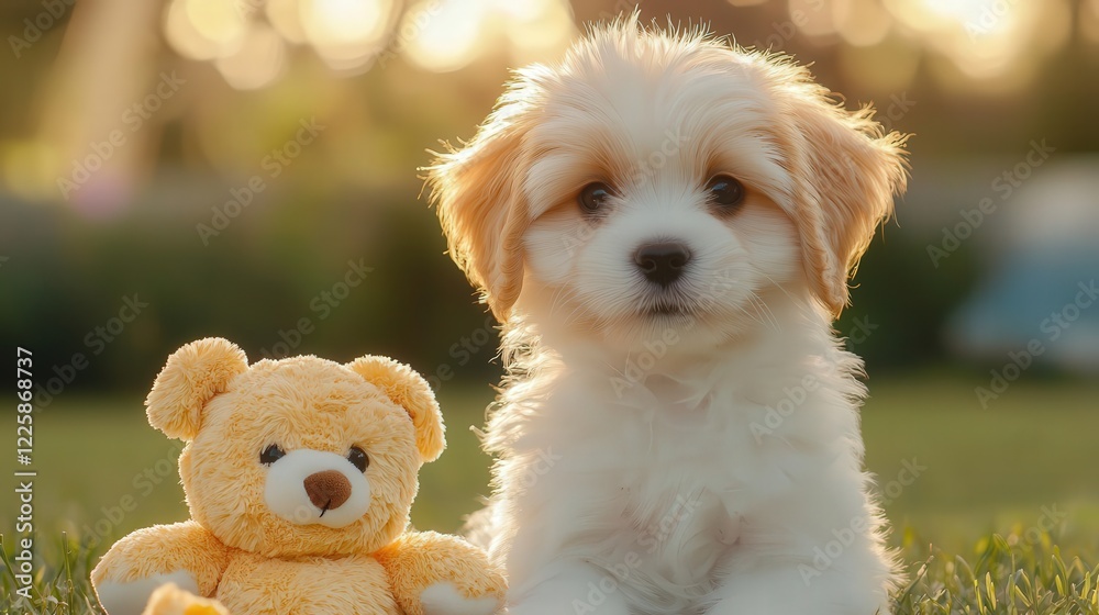 Happy corgi puppy with teddy bear Happy corgi puppy with teddy bear