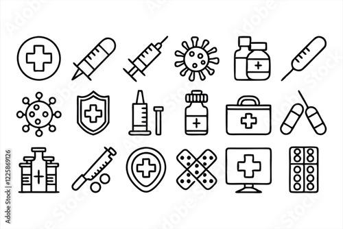 set of outline icons related to immunization