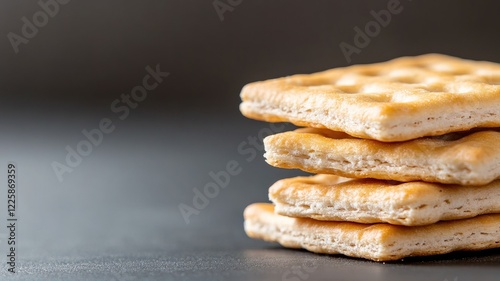 Stack of crispy crackers on dark surface