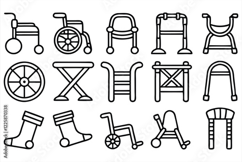set of outline icons related to mobility aid  