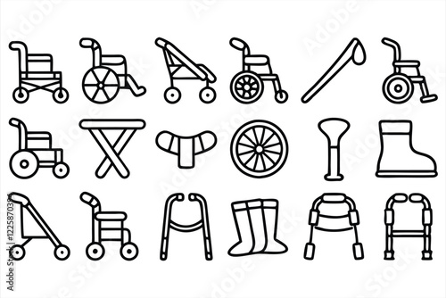 set of outline icons related to mobility aid  