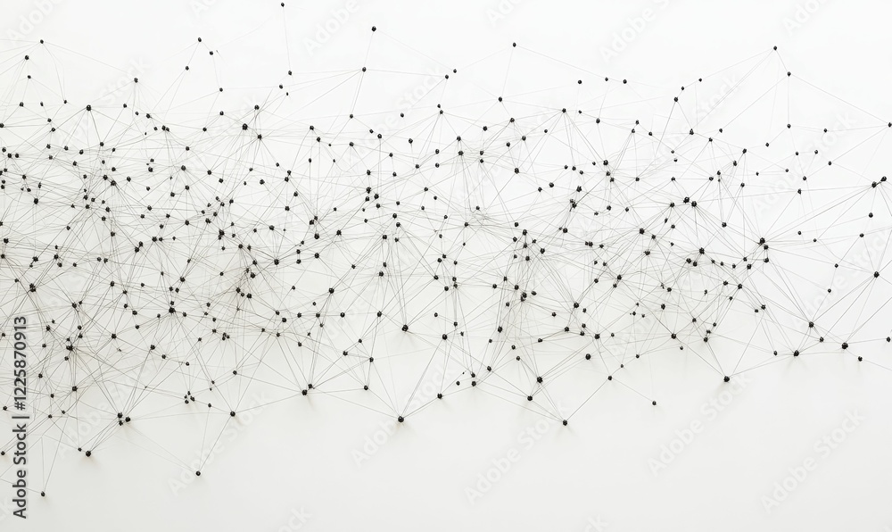 Obraz premium Black dots and thin lines on white surface.
