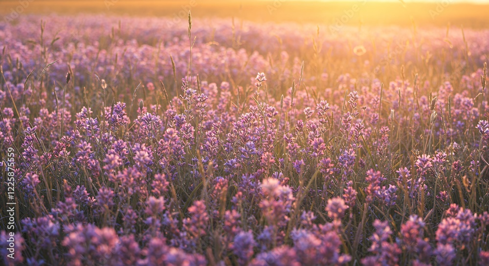 Naklejka premium Sunset Lavender Field Landscape Photography Image
