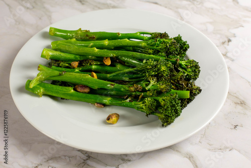 Top view of a plate with broccolini