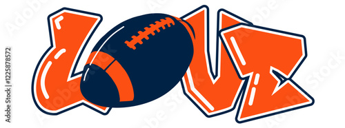 love - orange and navy blue football ball, sport vector graphics, hockey, for street art - graffiti lettering typography - art illustration - multicolor - writen	


