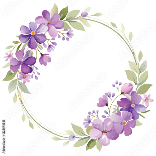 Classic circle watercolor purple flower wreath frame invitation card