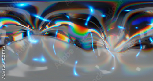 3d rendering. HDRI environment map. 360 degree spherical seamless vr panorama. Abstract empty t interior with abstract rectangular decorative elements with neon lighting.