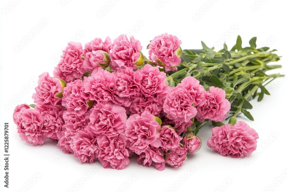 Tiny pink carnation bouquet on a white backdrop blank space Tiny pink carnation bouquet on a white backdrop blank space