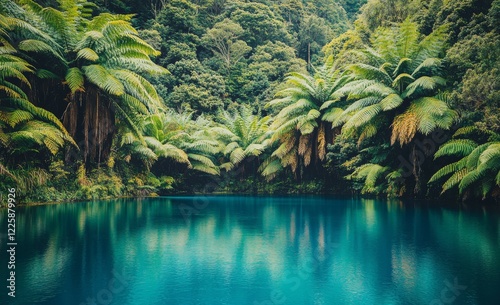 Internationally acclaimed for its pure water, Blue Spring at Te Waihou Walkway in Hamilton, New Zealand, supplies around 70% of the nation's bottled water photo