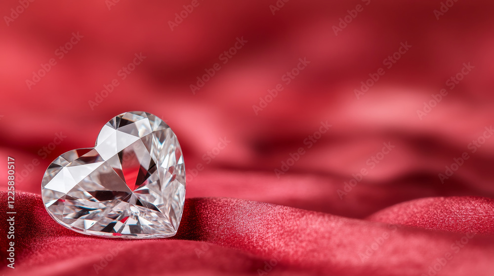 Beautiful heart-shaped diamond sparkles on soft, luxurious red velvet, creating a romantic and luxurious image perfect for Valentine's Day celebrations or jewelry advertising Beautiful heart-shaped diamond sparkles on soft, luxurious red velvet, creating a romantic and luxurious image perfect for Valentine's Day celebrations or jewelry advertising