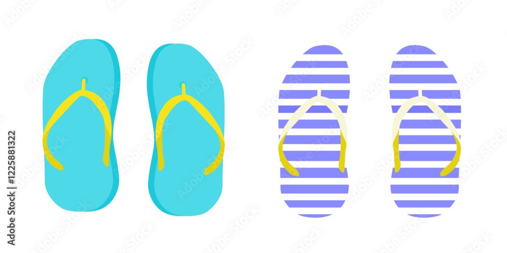 Set of flip flops isolated, sandals, flat design. Set of flip flops isolated, sandals, flat design.