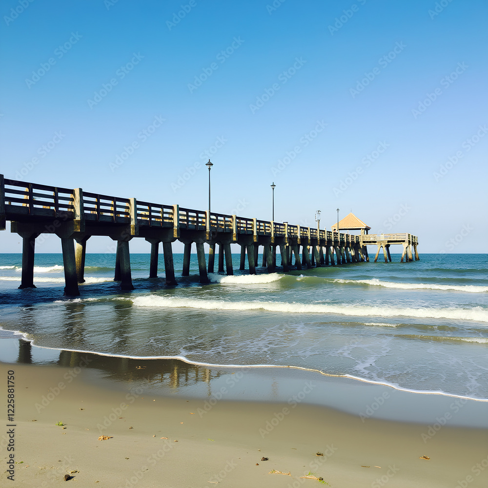 Fototapeta premium portait, refuge, Historic Fishing Pier in Southport, North Carolina