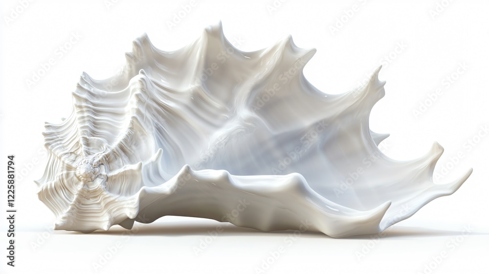 Exquisite White Seashell Closeup: Wide-Angle Centered Focus Exquisite White Seashell Closeup: Wide-Angle Centered Focus