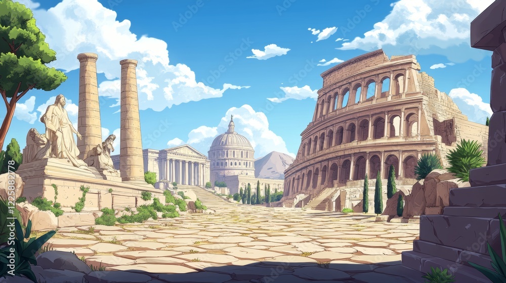 Obraz premium World travel and tourism concept flat vector. Famous world buildings. World travel landmark and famous travel place. Vacation travel architecture in cartoon style