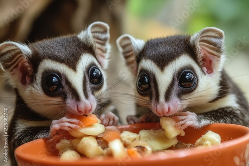 two adult sugar gliders consuming surinam photo