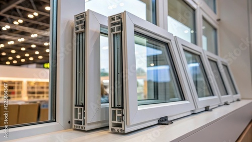 A closeup of energyefficient windows in the modular design emphasizing natural light and thermal regulation to enhance the comfort of occupants during prolonged use. photo