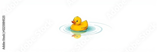 Yellow rubber duck with a cheerful expression floating in calm water against a minimalist background photo