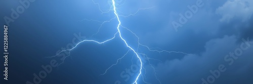 Lightning bolt during a stormy atmosphere representing power and energy against a dark cloudy sky photo